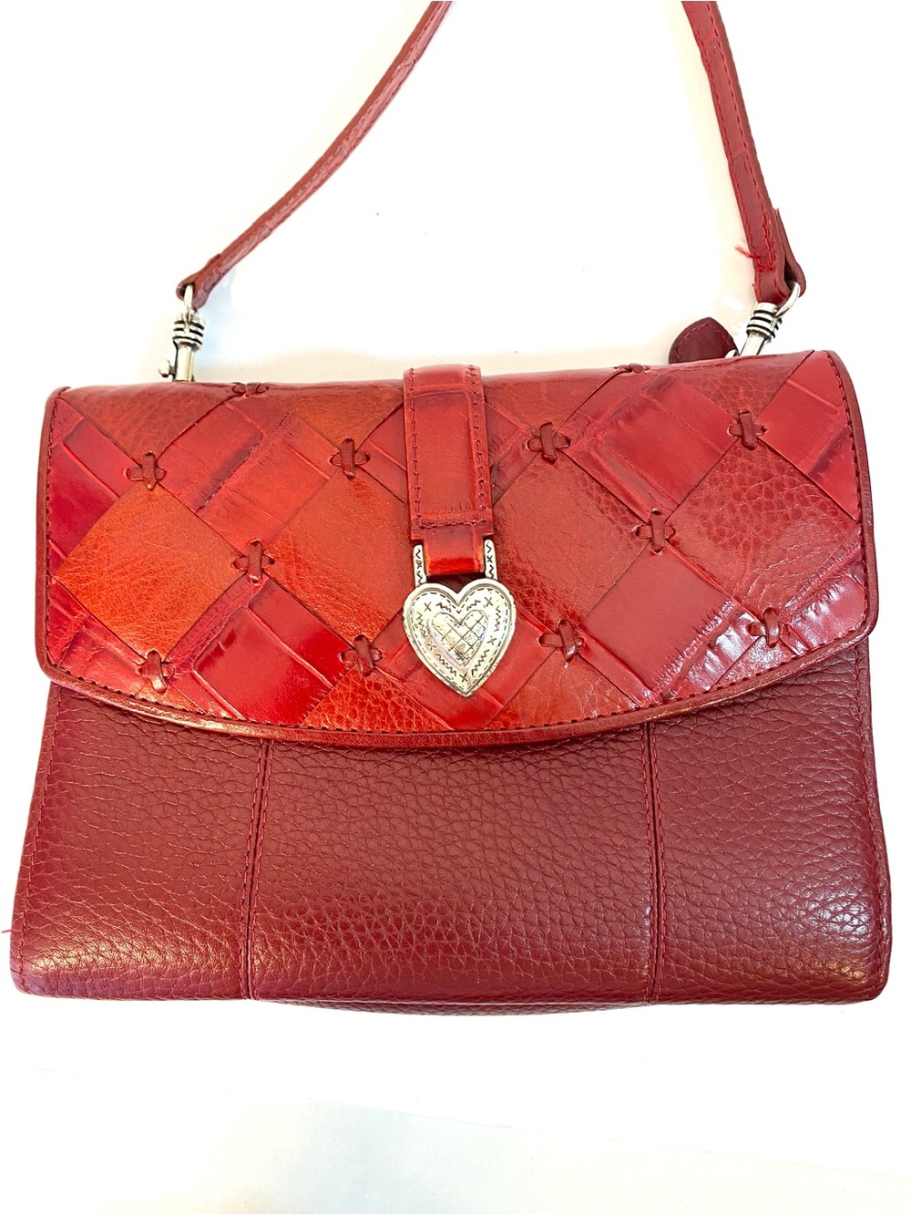 Vintage BRIGHTON Red Leather Crossbody Organizer Purse